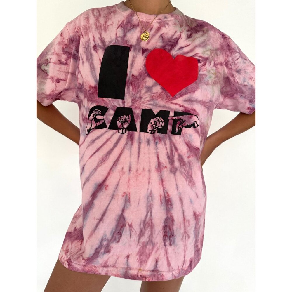 90s vintage purple tie dye I LOVE CAMP fun summer graphic cotton tshirt - Picture 6 of 9